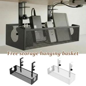 Under Desk Cable Management Tray Metal Hanging Office Desk Storage Basket No Drilling Cable Tray for Table Thickness up to 1.97"