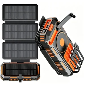 Hand Crank Solar Power Bank 20000mAh with Folding 4 Solar Panel for iPhone 17