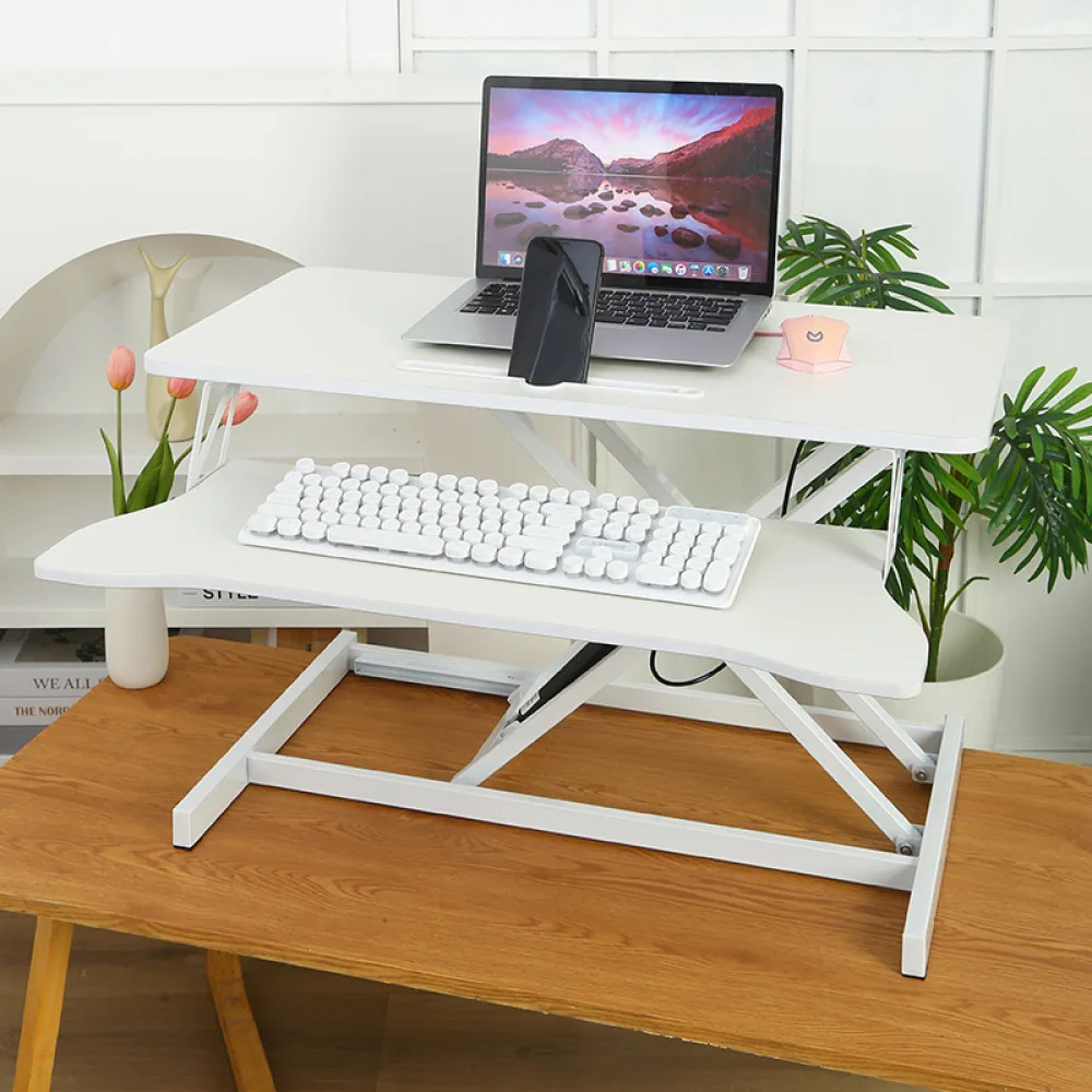 32" Modern Height Adjustable Desk Converter, Sit Stand Dual Monitor & Laptop Workstation - Image 2