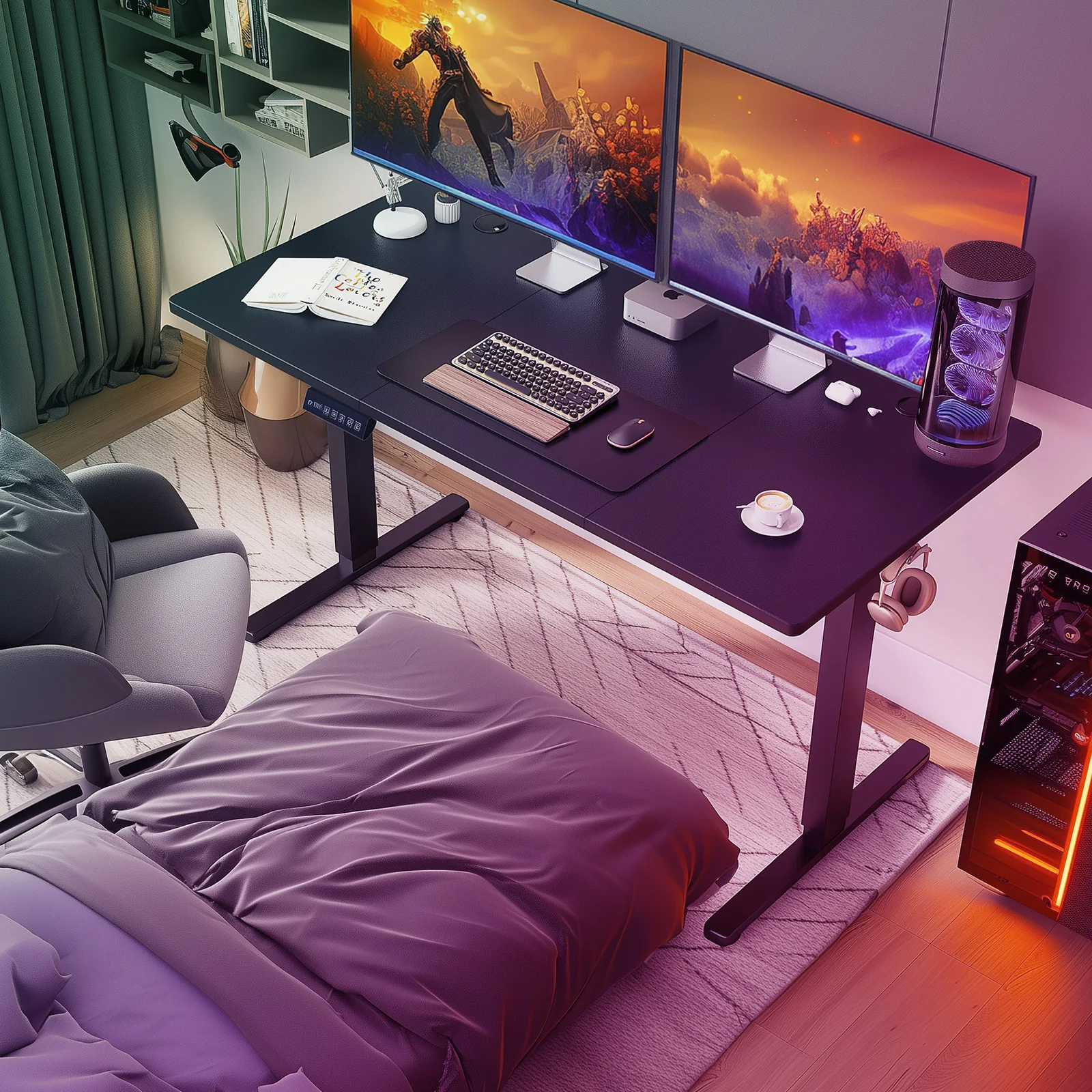 MCQ Electric 63x24 Inch Standing Office Computer Desk Ergonomic Height Adjustable Gaming Table - Image 1