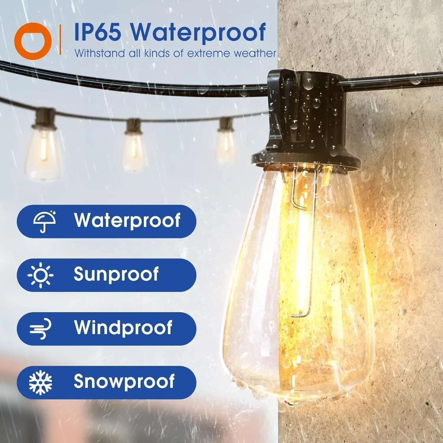 150FT LED Outdoor String Lights Waterproof Patio Lights Shatterproof ST38 - Image 3