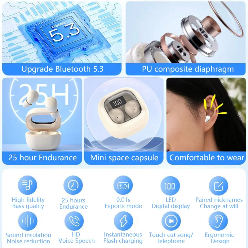 SK small earbuds wireless blue-tooth headset, head-phones sport, sleep, work - Image 6