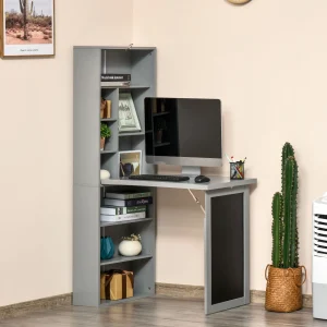 Home-com Fold-Out Convertible Office Desk, Wall Mount Computer Desk with Blackboard and Side Shelf - Thumbnail Image 3