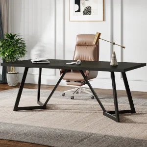 Tribe-signs 180cm Large Executive Desk, Modern Black Office Desk with Metal Frame - Thumbnail Image 6