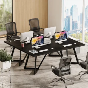 Tribe-signs 180cm Large Executive Desk, Modern Black Office Desk with Metal Frame - Thumbnail Image 3