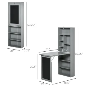 Home-com Fold-Out Convertible Office Desk, Wall Mount Computer Desk with Blackboard and Side Shelf - Thumbnail Image 4