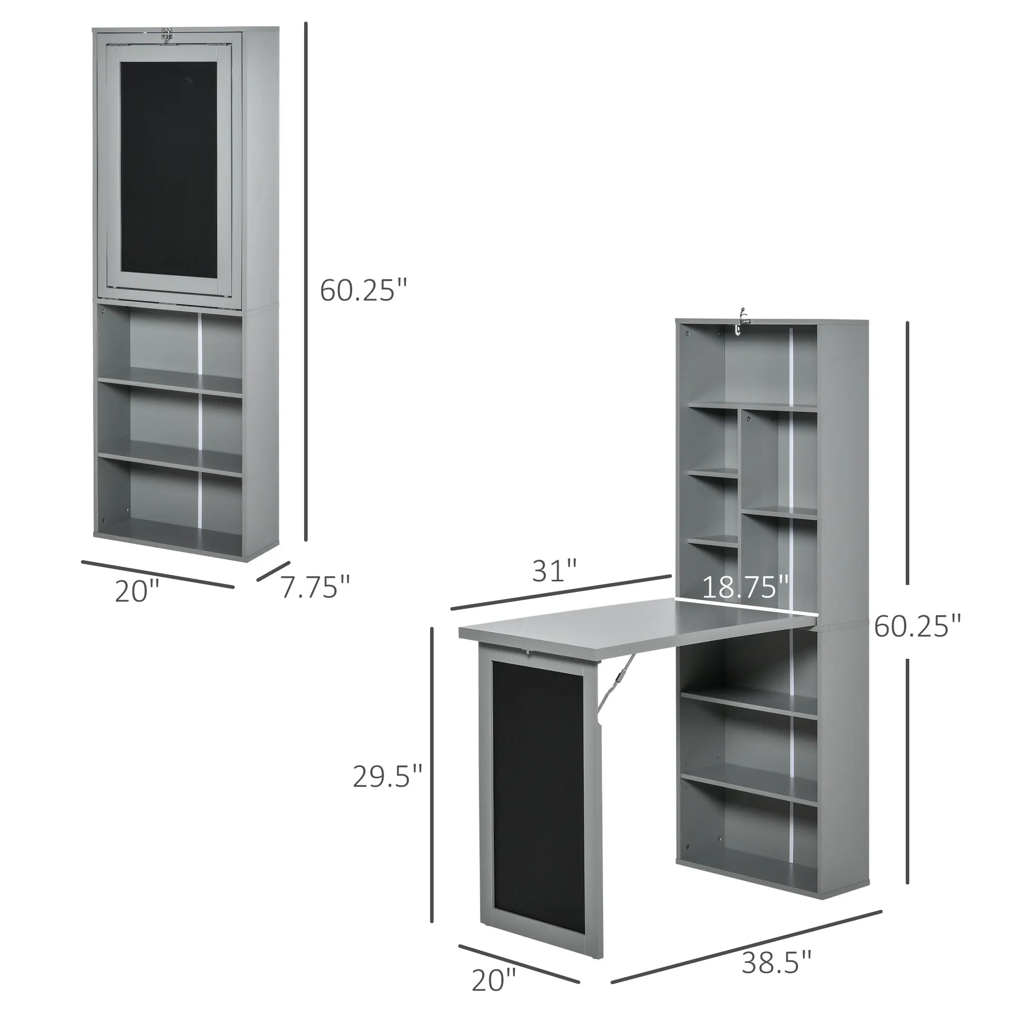 Home-com Fold-Out Convertible Office Desk, Wall Mount Computer Desk with Blackboard and Side Shelf - Image 4