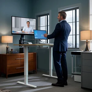 MCQ Electric 63x24 Inch Standing Office Computer Desk Ergonomic Height Adjustable Gaming Table - Thumbnail Image 3