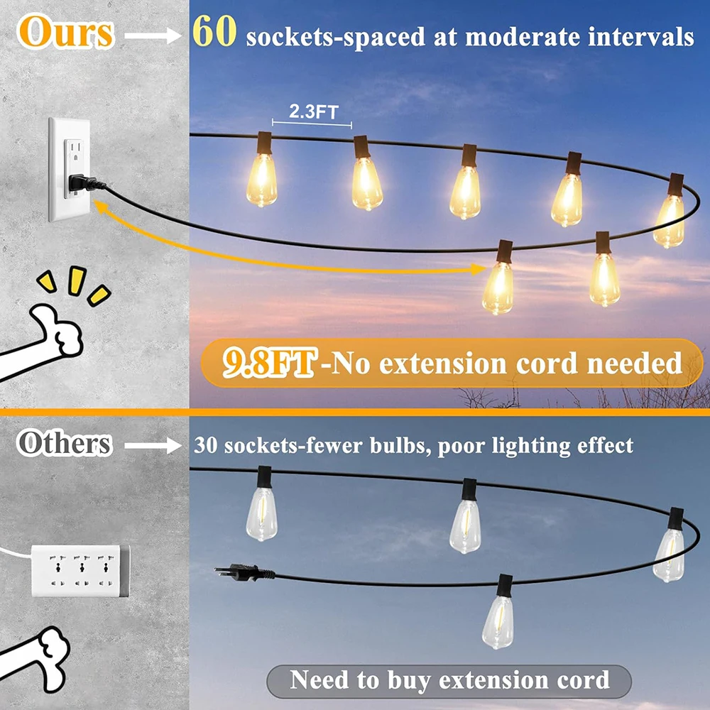 150FT LED Outdoor String Lights Waterproof Patio Lights Shatterproof ST38 - Image 2