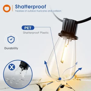 150FT LED Outdoor String Lights Waterproof Patio Lights Shatterproof ST38 - Thumbnail Image 4