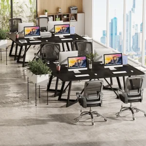 Tribe-signs 180cm Large Executive Desk, Modern Black Office Desk with Metal Frame - Thumbnail Image 4