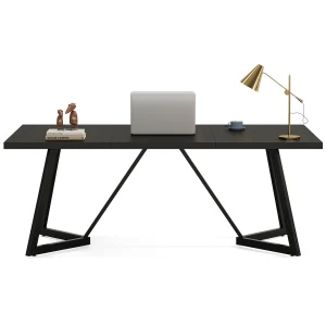 Tribe-signs 180cm Large Executive Desk, Modern Black Office Desk with Metal Frame - Thumbnail Image 7