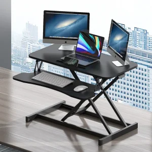 32" Modern Height Adjustable Desk Converter, Sit Stand Dual Monitor & Laptop Workstation