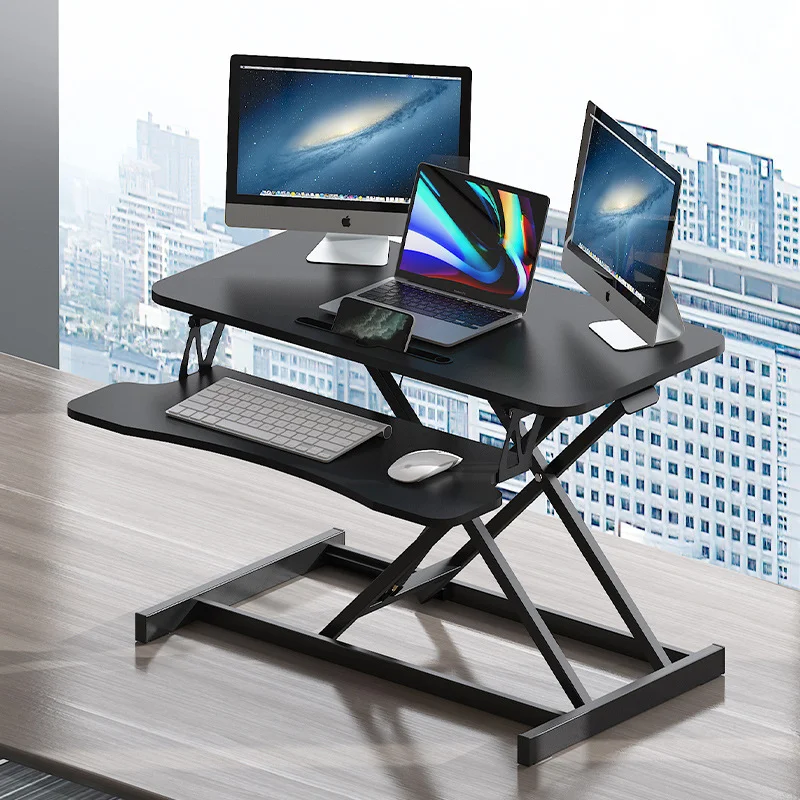 32" Modern Height Adjustable Desk Converter, Sit Stand Dual Monitor & Laptop Workstation - Image 1