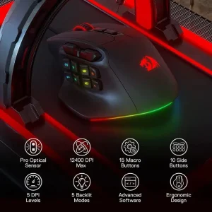 Redragon M811 Aatrox MMO Gaming Mouse, 15 Programmable Buttons Wired RGB Gamer Mouse - Thumbnail Image 5