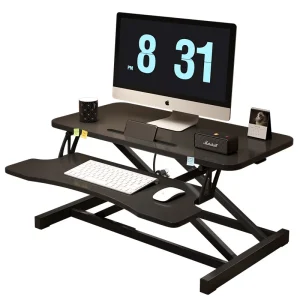 32" Modern Height Adjustable Desk Converter, Sit Stand Dual Monitor & Laptop Workstation - Thumbnail Image 5
