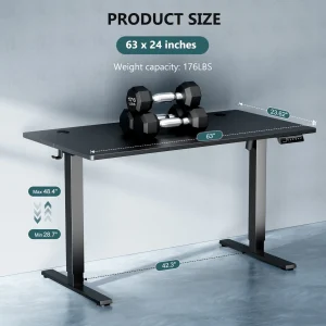 MCQ Electric 63x24 Inch Standing Office Computer Desk Ergonomic Height Adjustable Gaming Table - Thumbnail Image 2
