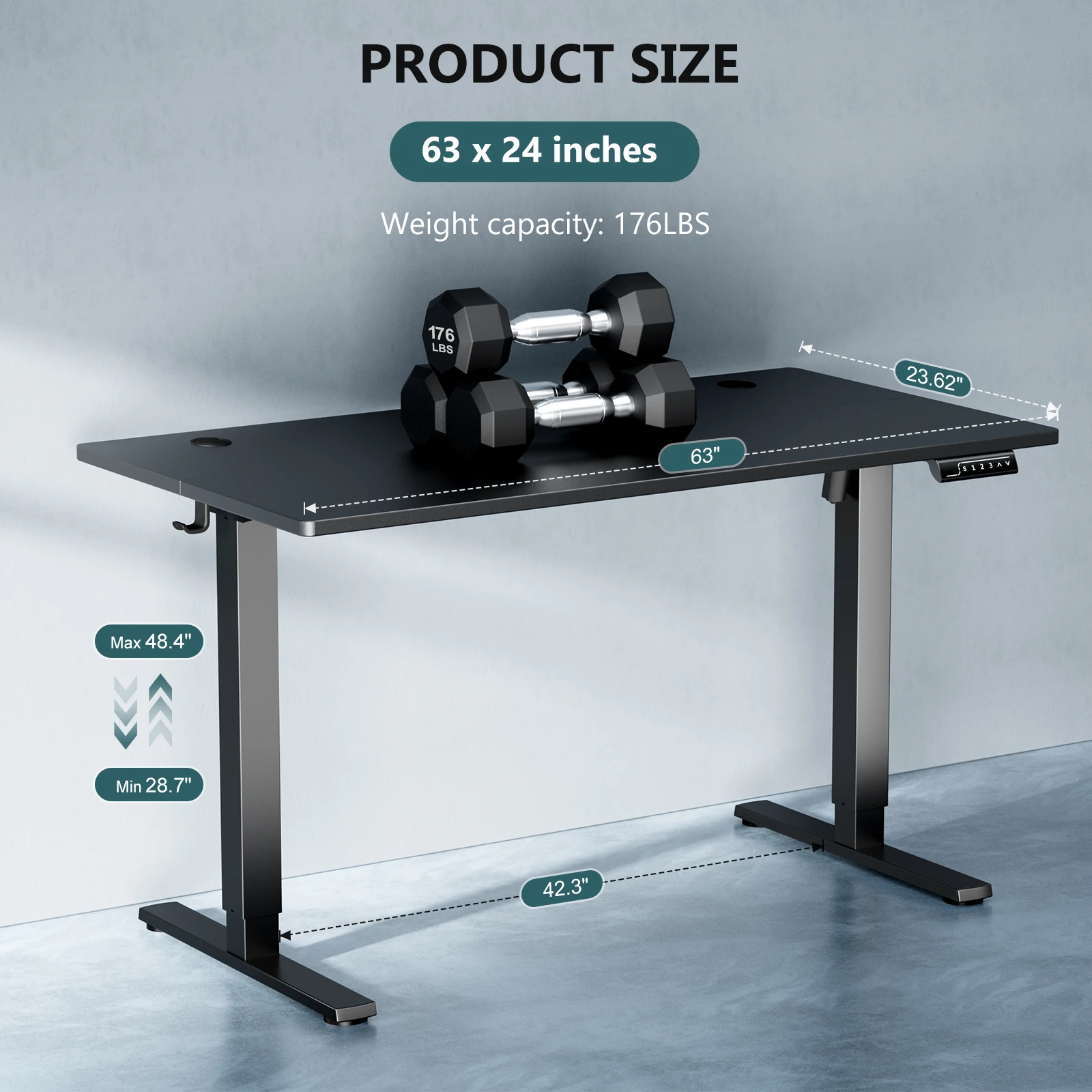 MCQ Electric 63x24 Inch Standing Office Computer Desk Ergonomic Height Adjustable Gaming Table - Image 2