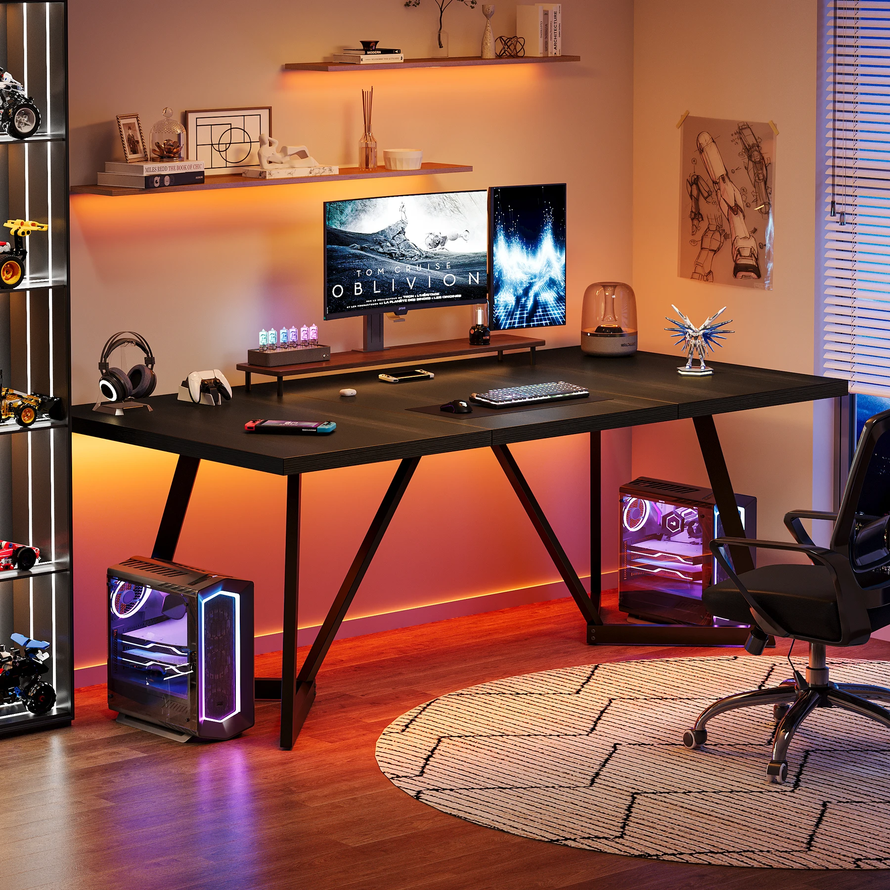 Tribe-signs 180cm Large Executive Desk, Modern Black Office Desk with Metal Frame - Image 5
