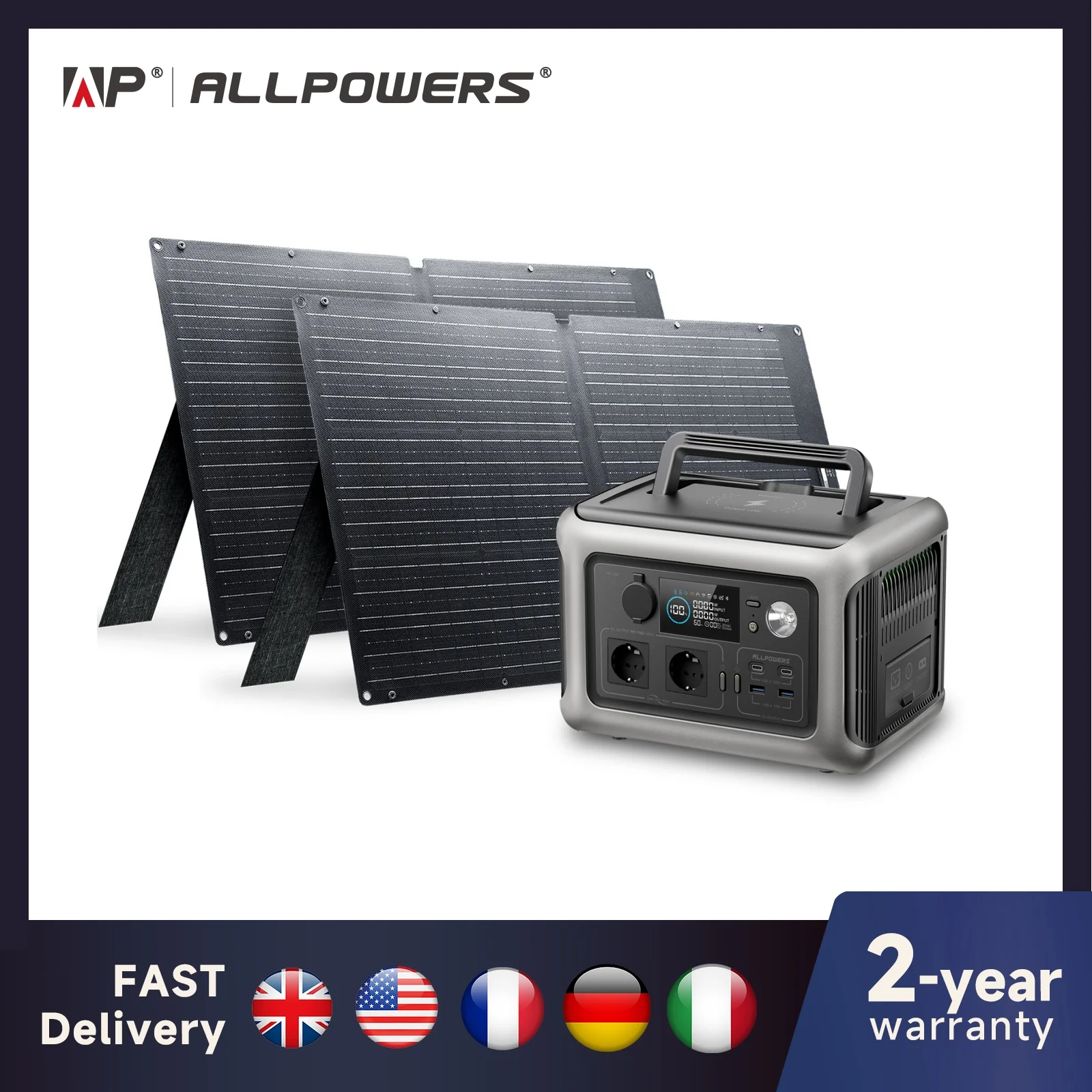 ALLPOWERS Solarpanel 100W 140W 200W Solar Energy Charger with LiFePo4 Battery 299Wh 600W Portable Power Station for Camping RV - Image 2