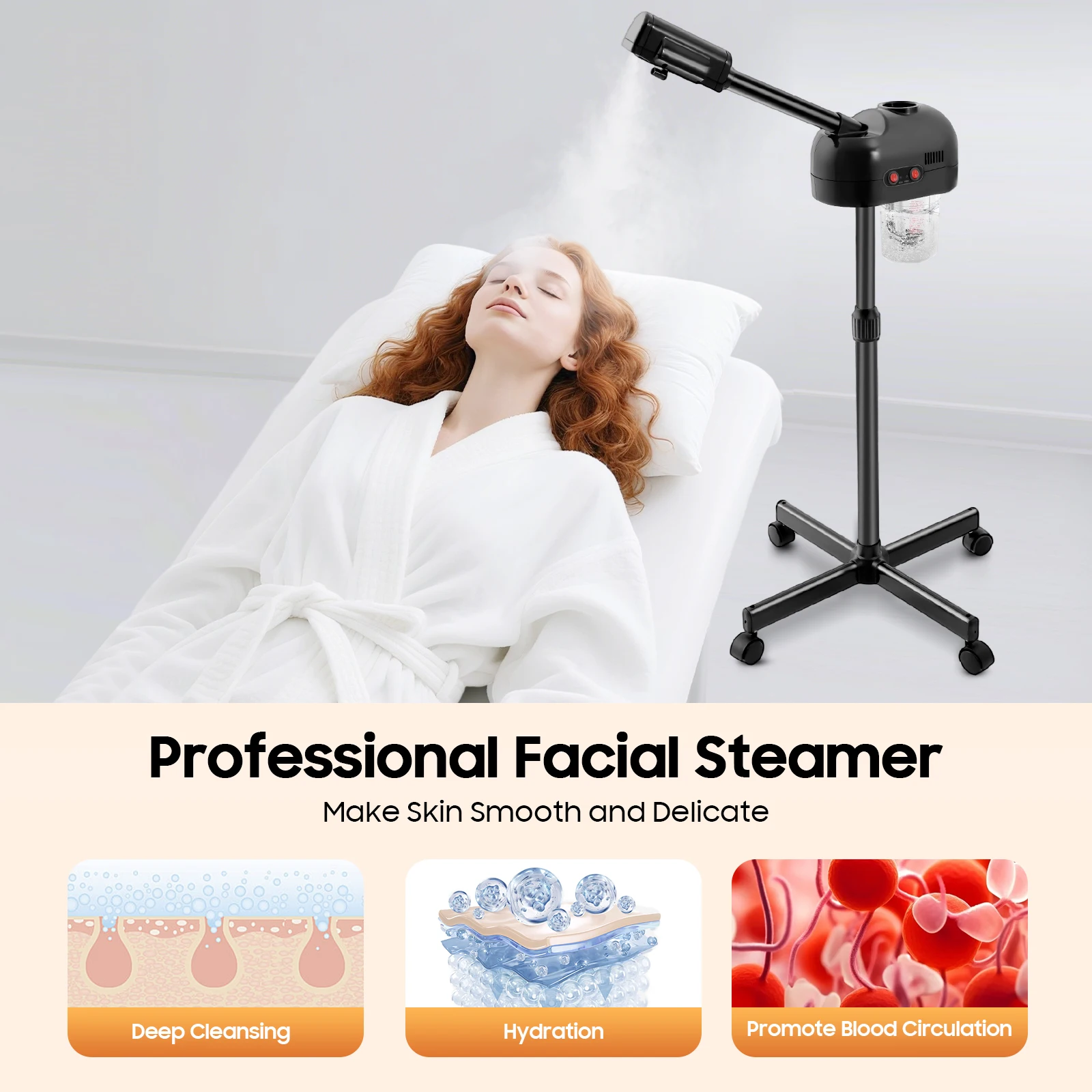 750ml Ozone Facial Steamer Height Adjustable Sprayer 360° - Image 2